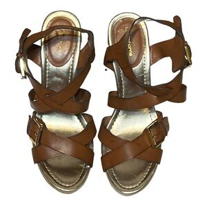 Liz Claiborne Woven Wedge Heel Faux Leather Crisscross Strap Platform Sandal 8.5